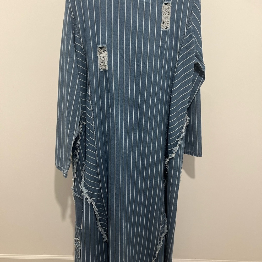 The Everyday casual long sleeve frayed denim duster jacket - Picture 5 of 6